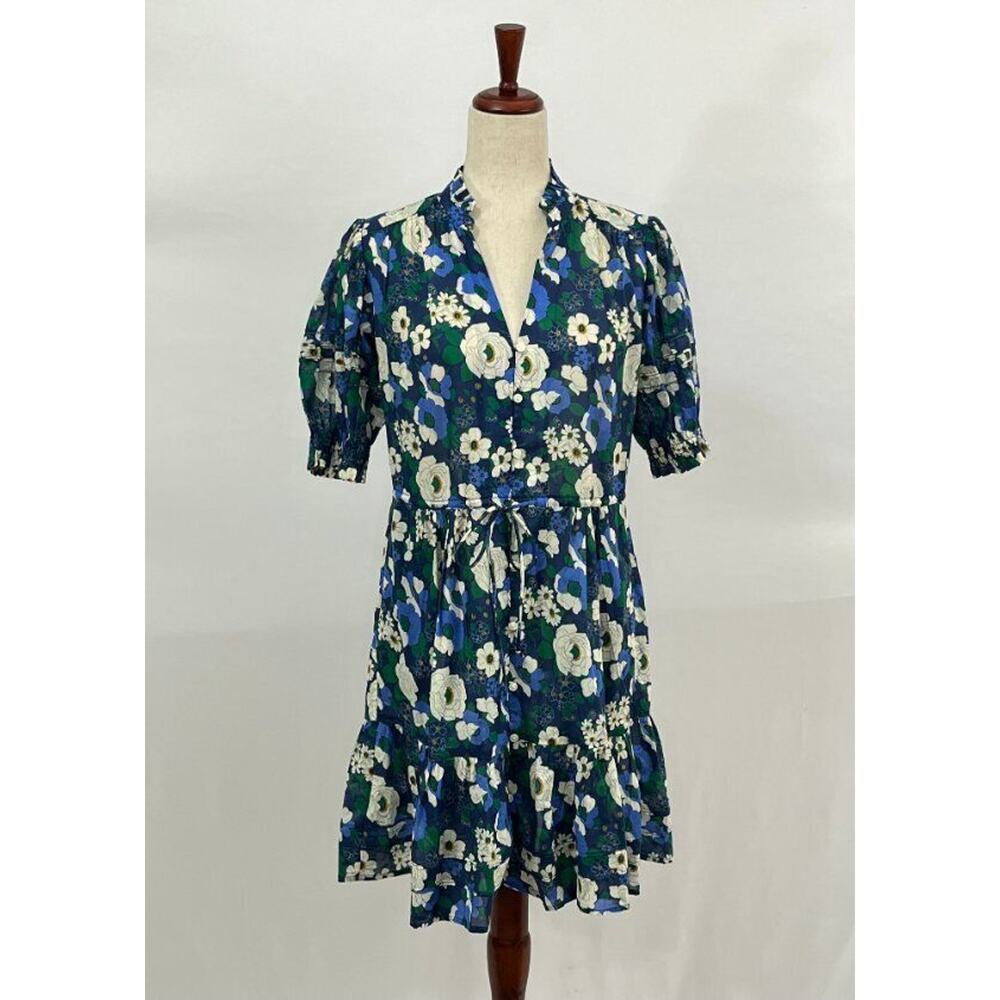 Trovata Blue Floral Mini Dress with White & Green Accents - Picture 11 of 14